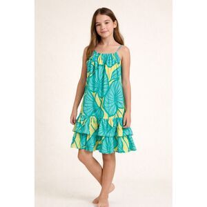 GAP Kids XXL 14-16 Teal Yellow Tropical Tiered Cotton Sundress NWT